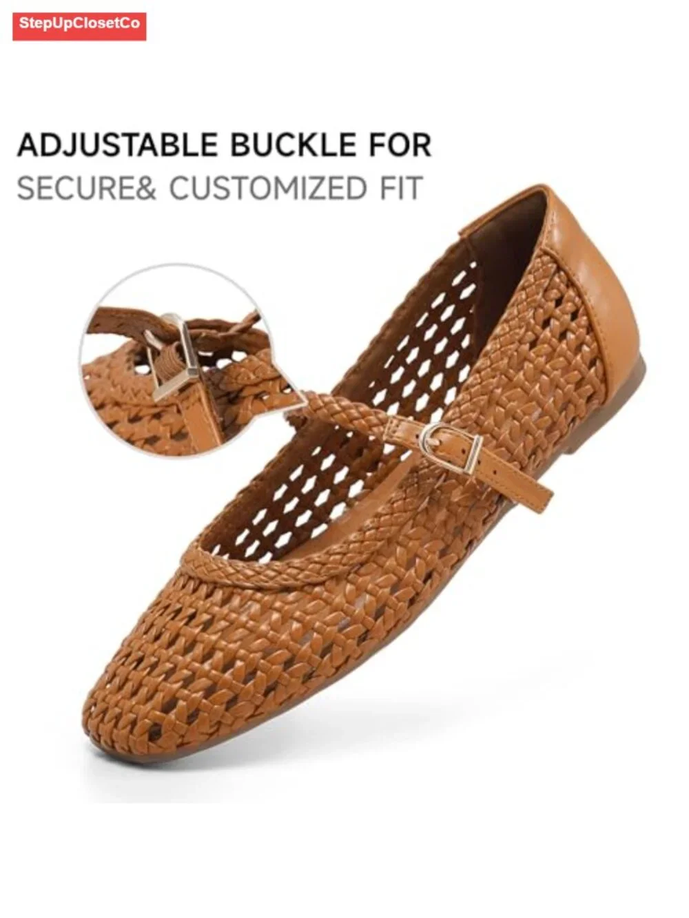 Woven Ballet Flats Square Toe Mary Jane Comfortable Dressy Shoes
